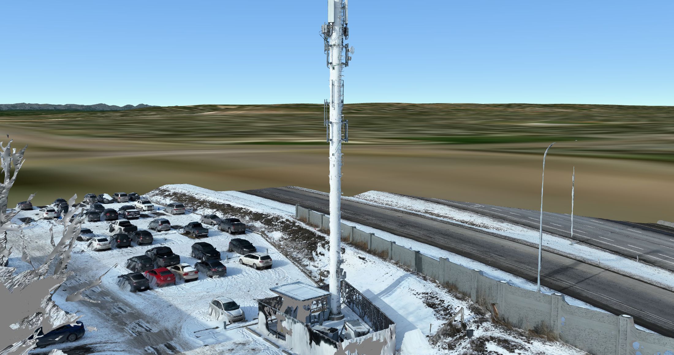 Photogrammetry model of a telecom tower and site captured by drone